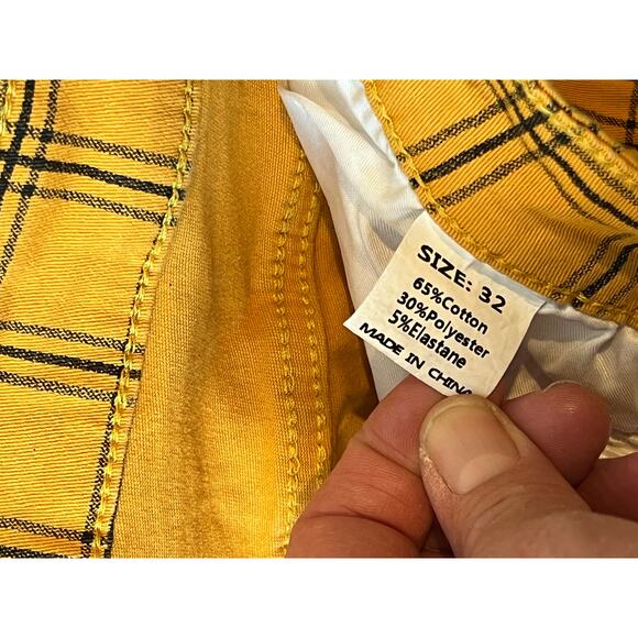 Yellow Checkered Straight Fit Streetwear Jeans Mens 32x30 - Picture 2 of 3